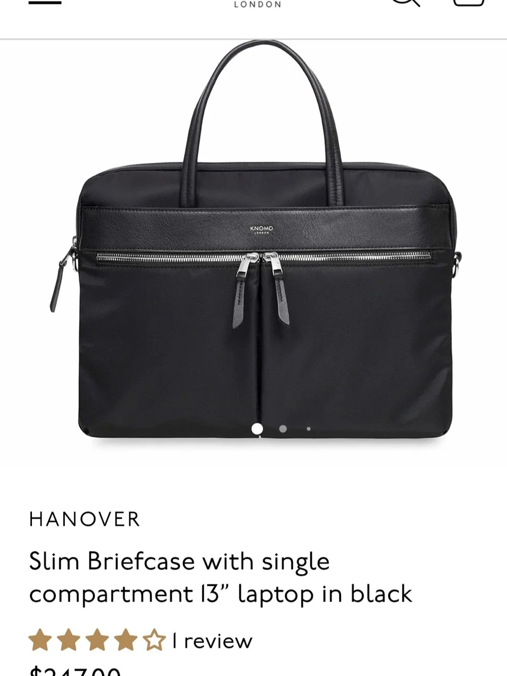 Knomo London Hanover Gray Nylon Leather Laptop Briefcase Bag Work Travel